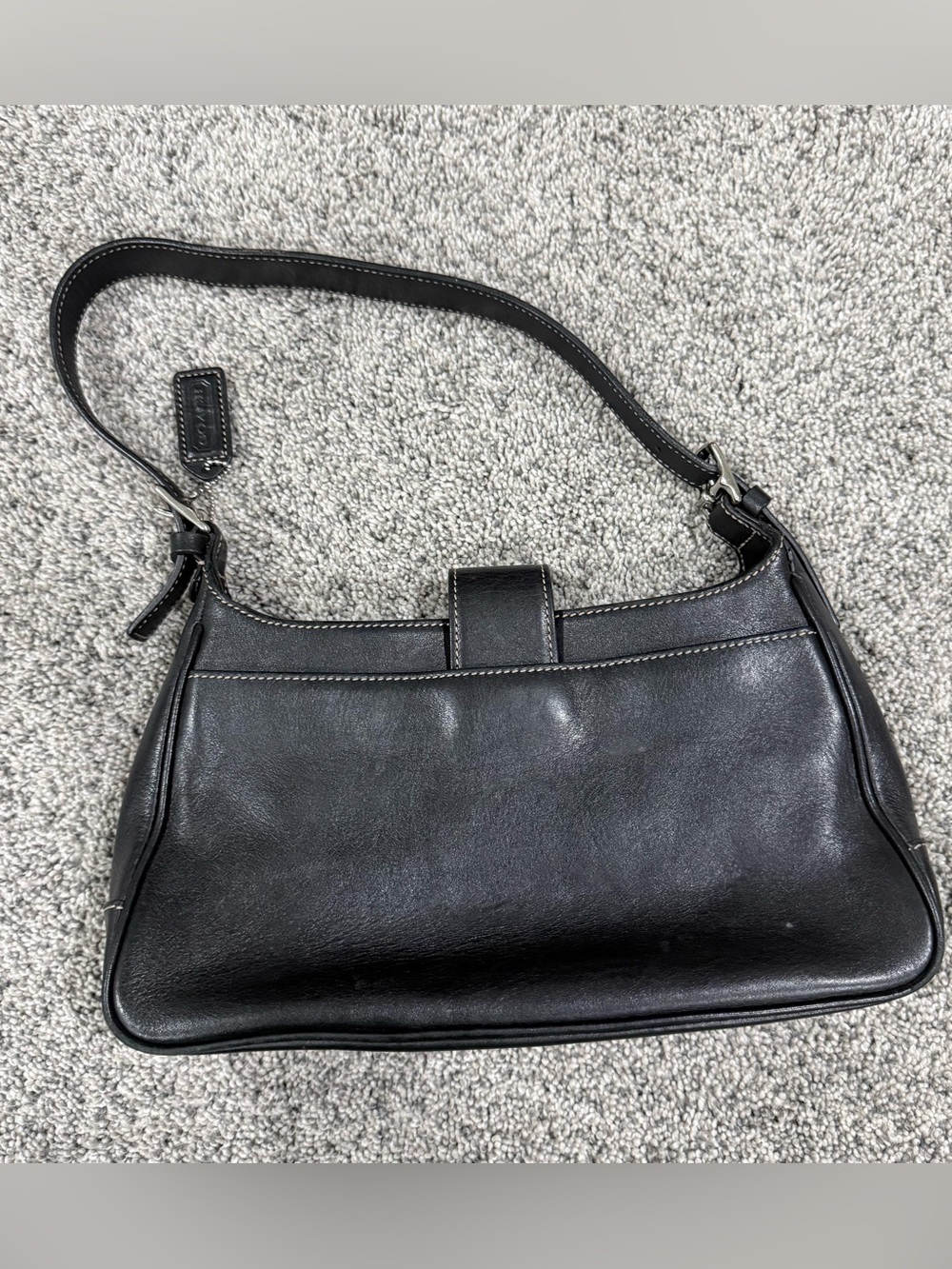 Coach Hamptons Vintage Leather Shoulder Bag Black Baguette Handbag Y2K 7789 - Picture 2 of 16